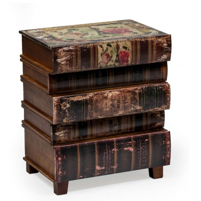 Antiqued stacked books side cabinet